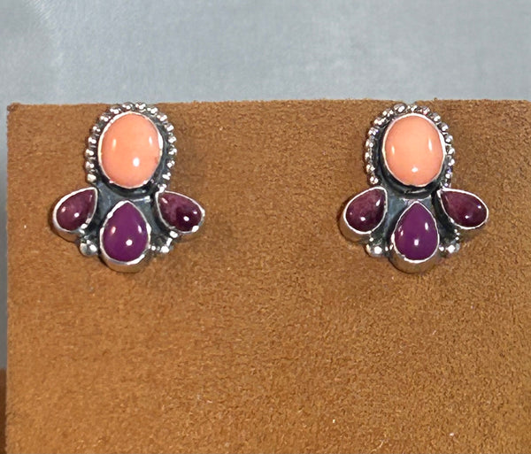 Coral and Sugilite Post Earrings by Don Lucas