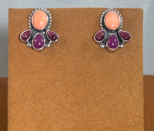 Coral and Sugilite Post Earrings by Don Lucas