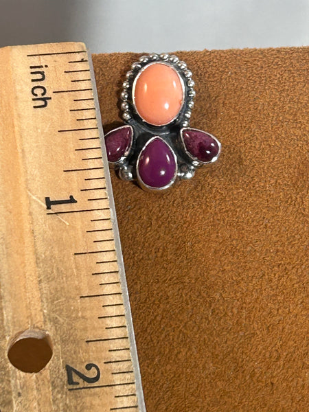 Coral and Sugilite Post Earrings by Don Lucas