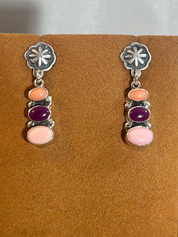 Coral and Sugilite Post Earrings by Don Lucas