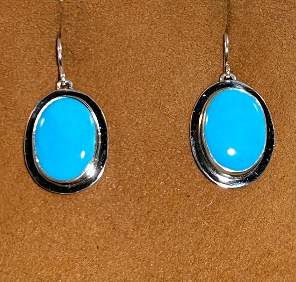 Kingman Turquoise Earrings with Flat Border by Kevin Randall Studios