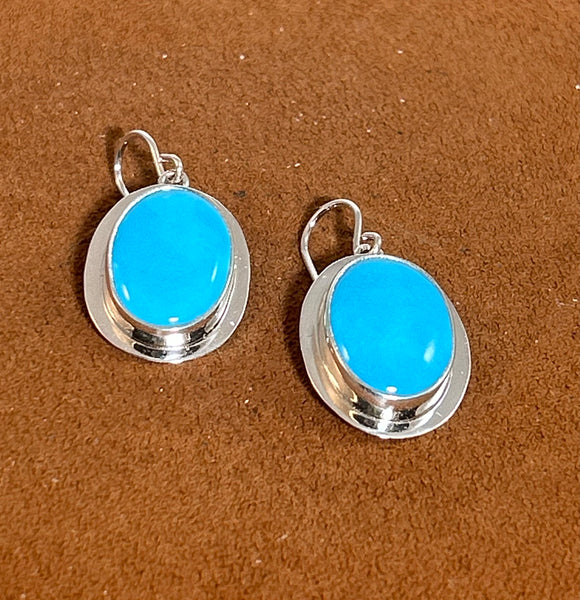 Kingman Turquoise Earrings with Flat Border by Kevin Randall Studios