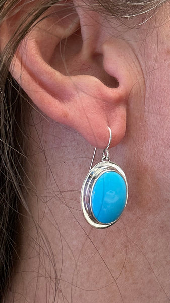 Kingman Turquoise Earrings with Flat Border by Kevin Randall Studios