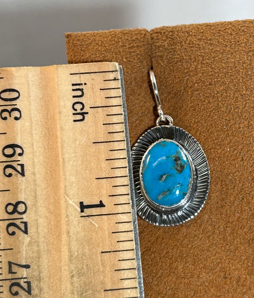 Kingman Turquoise Drop Earrings with Etched Border by Kevin Randall Studios