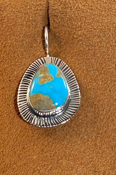 Kingman Turquoise Drop Earrings with Etched Border by Kevin Randall Studios