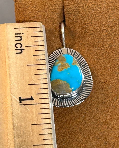 Kingman Turquoise Drop Earrings with Etched Border by Kevin Randall Studios