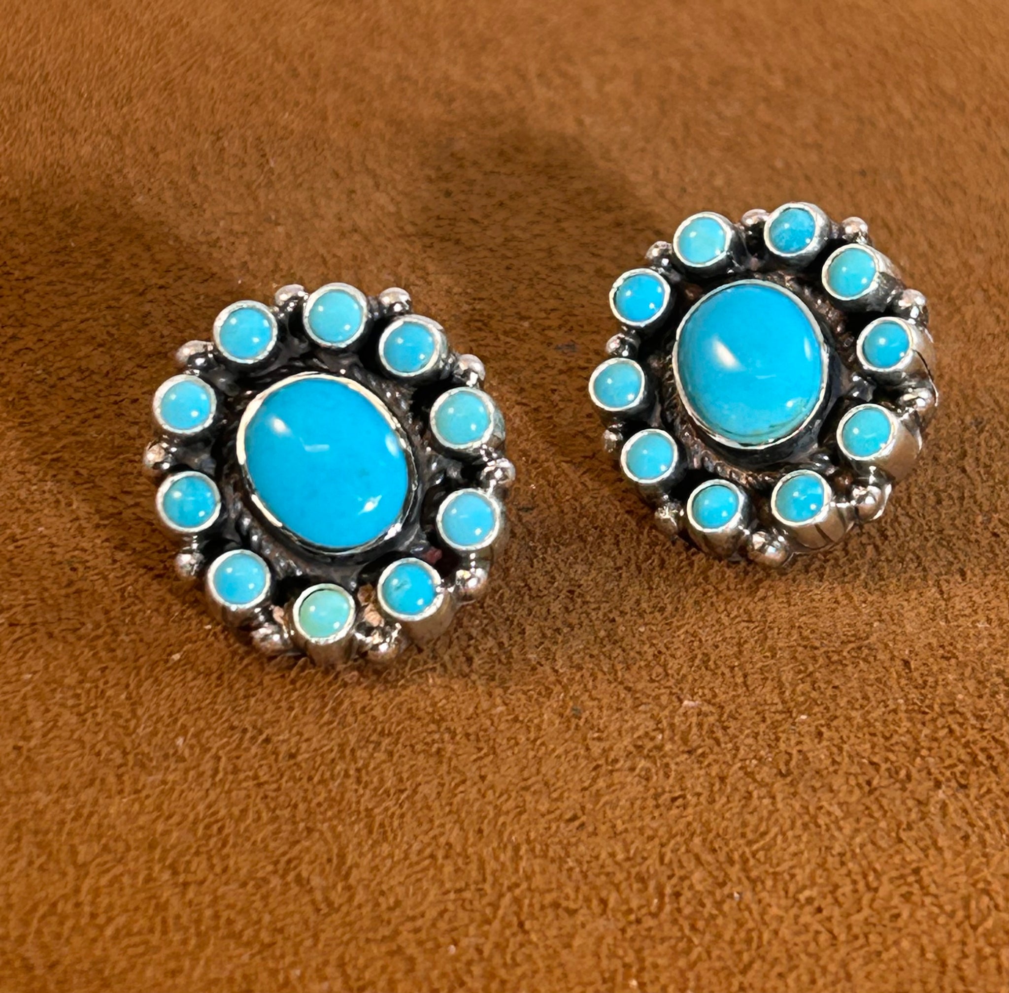 Turquoise Oval Cluster Earrings by Don Lucas