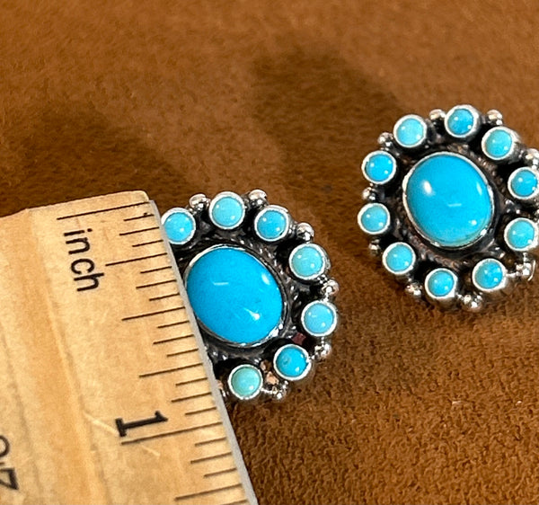Turquoise Oval Cluster Earrings by Don Lucas