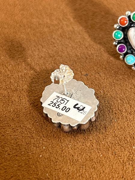 Howlite and Multi Stone Oval Cluster Earrings by Don Lucas