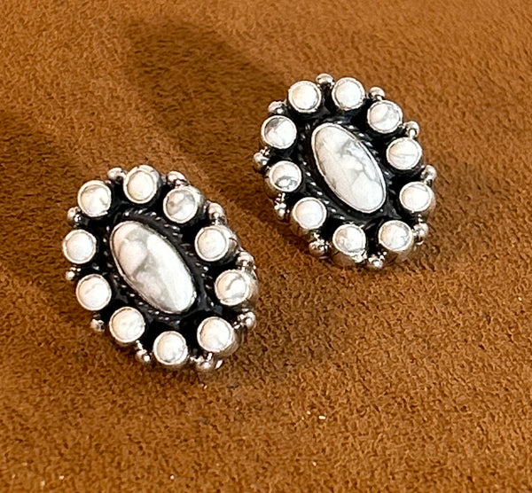 Howlite and Oval Cluster Earrings by Don Lucas