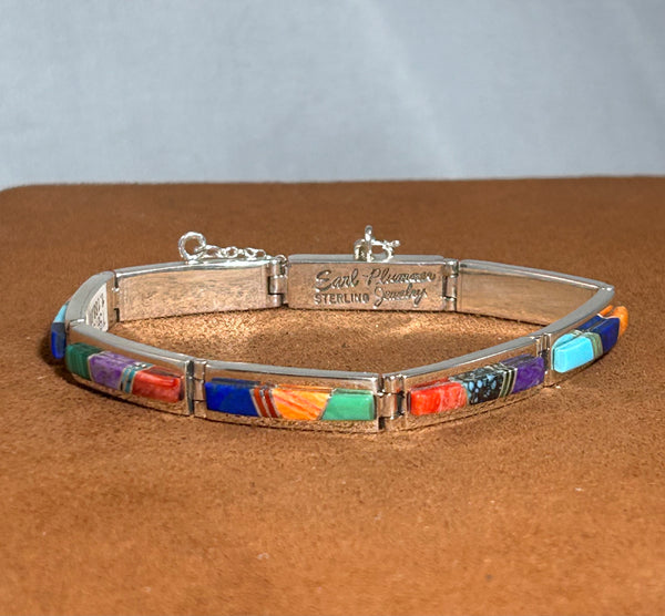 Multi-Stone Inlay Hinge Bracelet by Earl Plummer