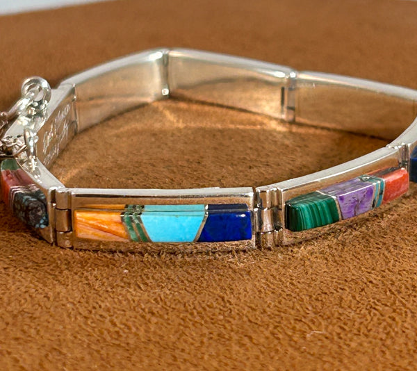 Multi-Stone Inlay Hinge Bracelet by Earl Plummer