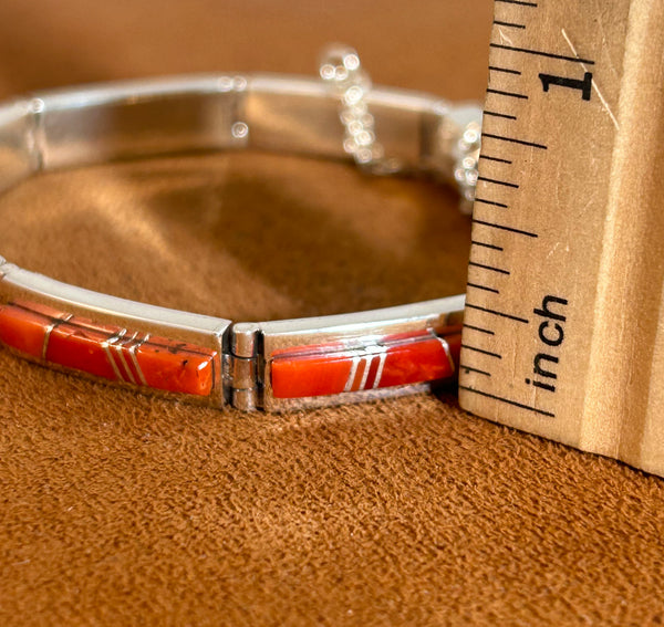 Coral Inlay Hinge Bracelet by Earl Plummer