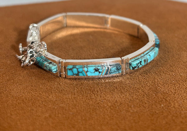 Spiderweb Turquoise Inlay Hinge Bracelet by Earl Plummer
