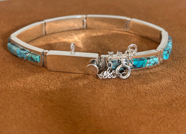 Spiderweb Turquoise Inlay Hinge Bracelet by Earl Plummer