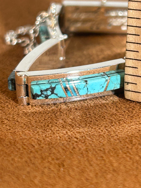 Spiderweb Turquoise Inlay Hinge Bracelet by Earl Plummer