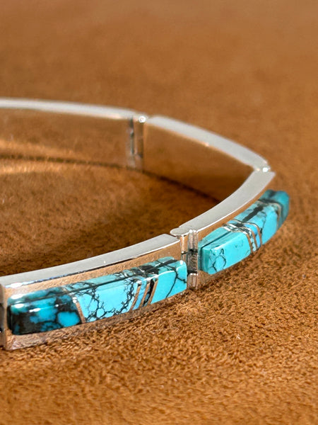 Spiderweb Turquoise Inlay Hinge Bracelet by Earl Plummer