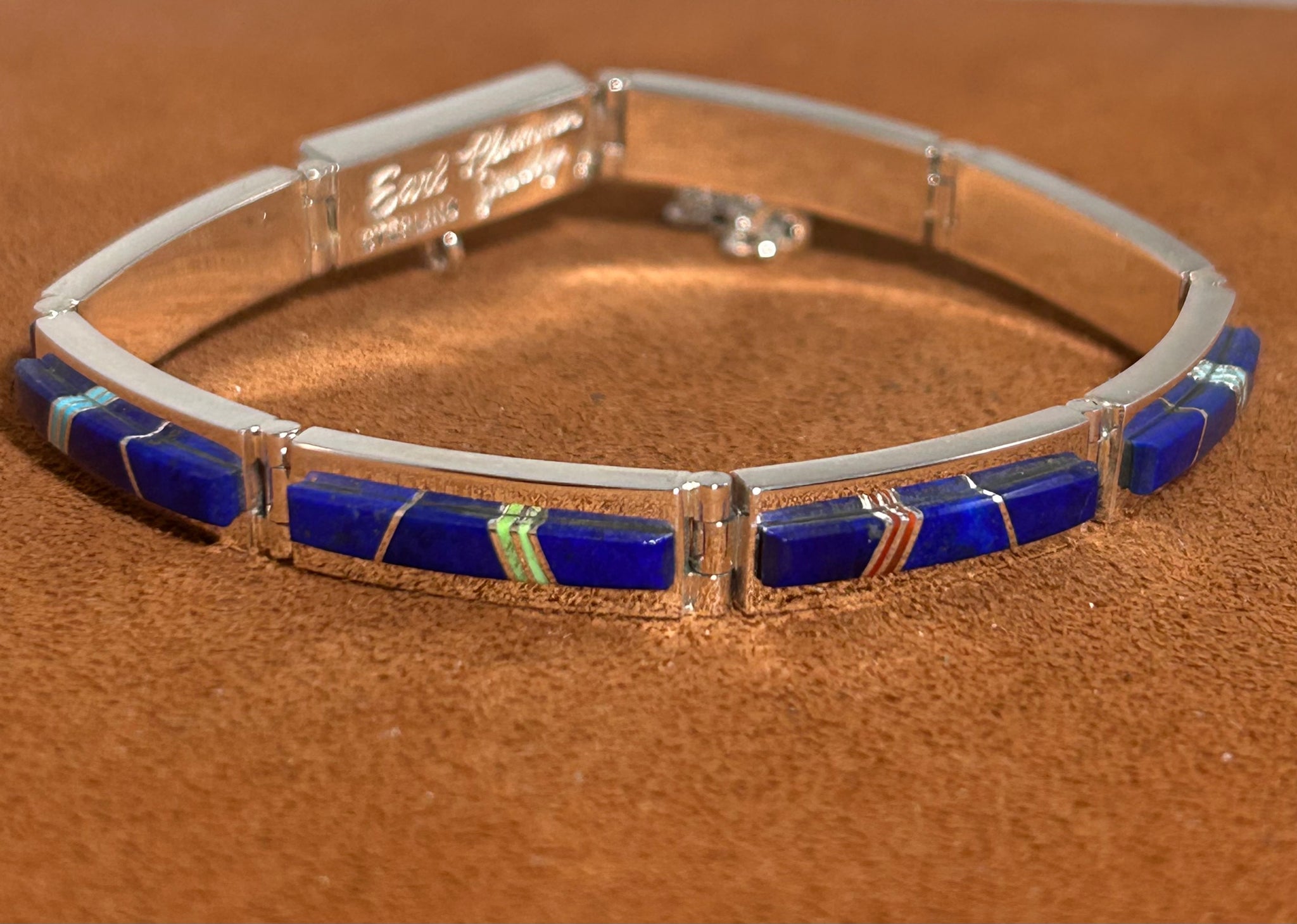 Lapis Inlay Hinge Bracelet by Earl Plummer