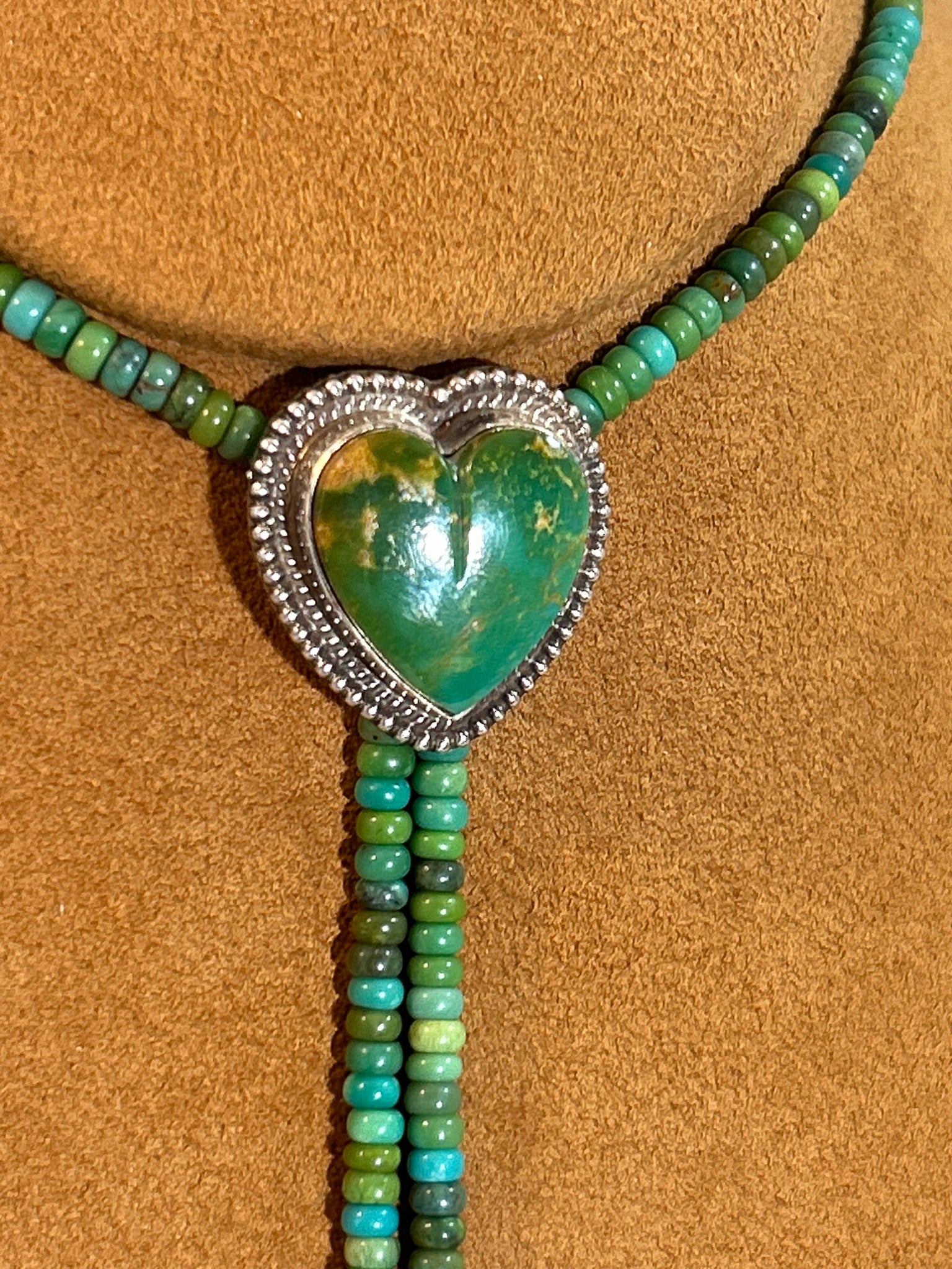 Green Heart Bolo Necklace by Don Lucas