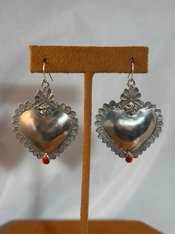 Large Heart with Coral Earrings by Gregory Segura