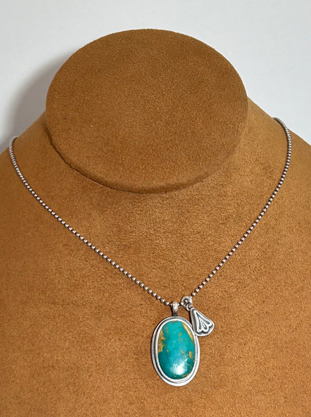 Medium Kingman Turquoise Pendant with Charm by Keri Muñiz