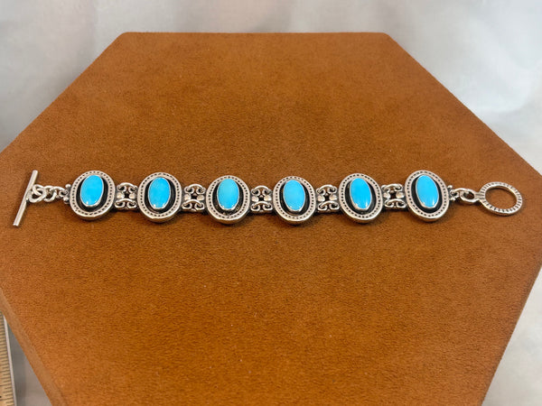Oval Turquoise Link Bracelet by Don Lucas