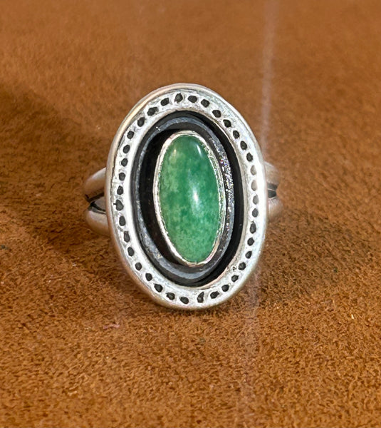 Oval Green Turquoise Ring by Don Lucas