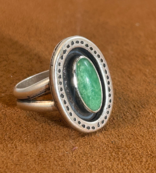 Oval Green Turquoise Ring by Don Lucas