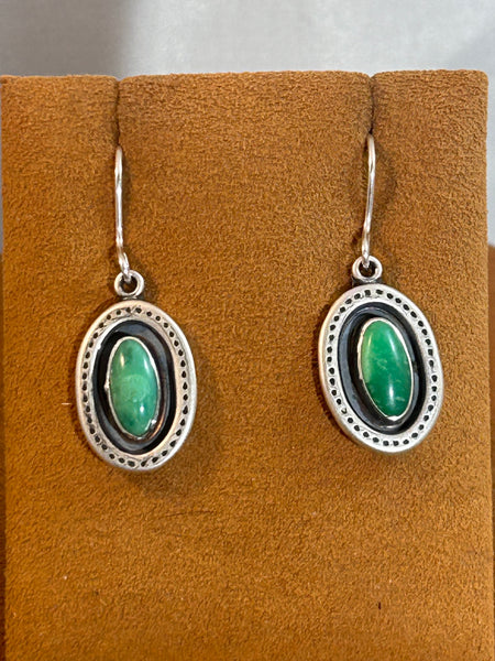 Dangle Green Turquoise Oval Earrings by Don Lucas