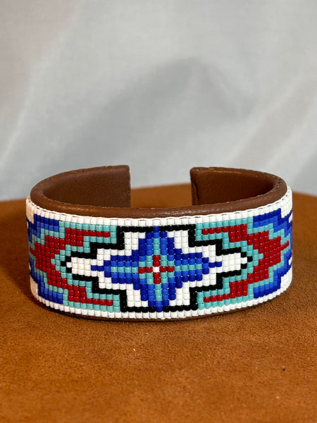 Classic White Rug Design Beaded Cuff by Pamela Chappell