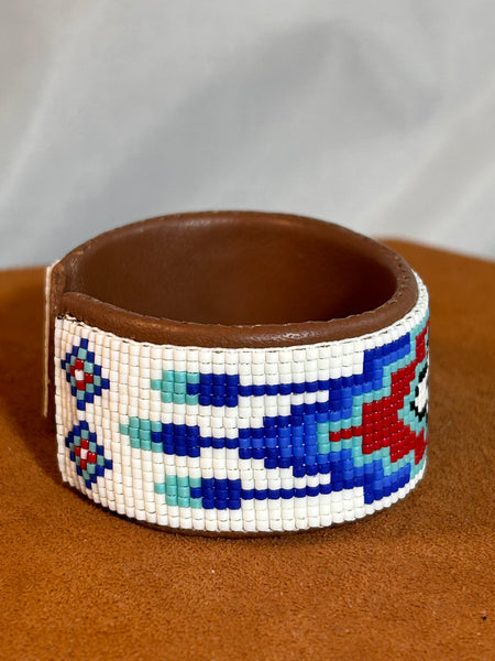 Classic White Rug Design Beaded Cuff by Pamela Chappell