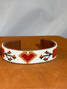 Bracelet (Thin White Heart Beaded Cuff by Pamela Chappell)