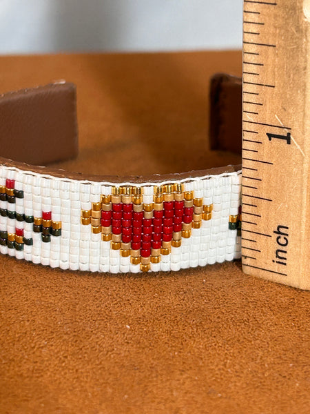 Bracelet (Thin White Heart Beaded Cuff by Pamela Chappell)