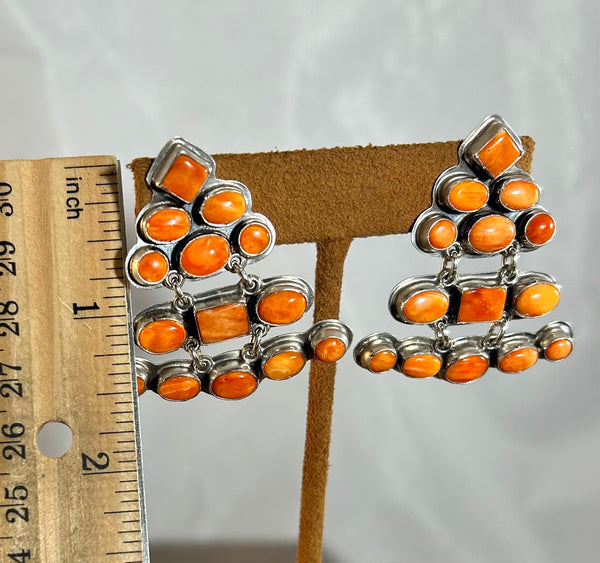 Three Tier Orange Spiny Oyster Earring by Don Lucas