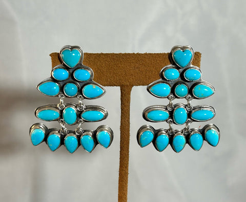 Three Tier Heart Turquoise Earrings by Don Lucas