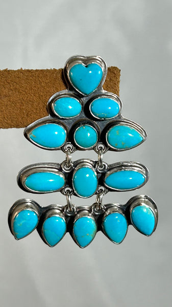 Three Tier Heart Turquoise Earrings by Don Lucas