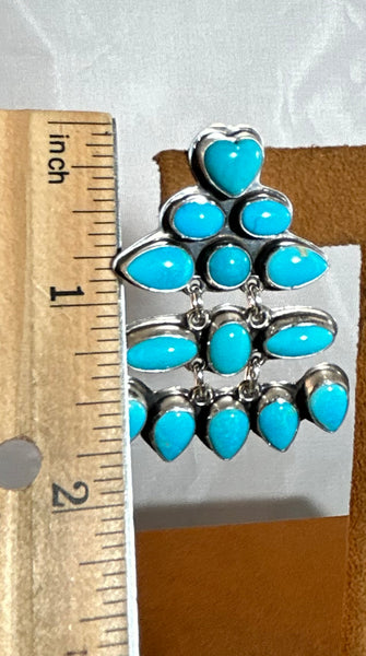 Three Tier Heart Turquoise Earrings by Don Lucas