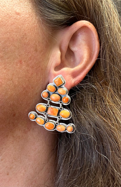 Three Tier Orange Spiny Oyster Earring by Don Lucas