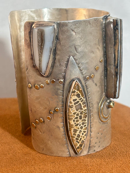 Fossilized Ancient Squid and Mammoth Tooth Cuff by Victoria Maase Stoll