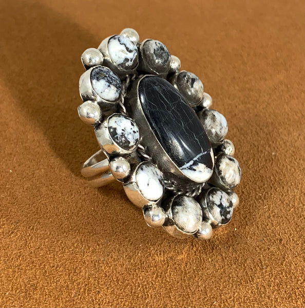 Adjustable White Buffalo Cluster Ring by First American Traders