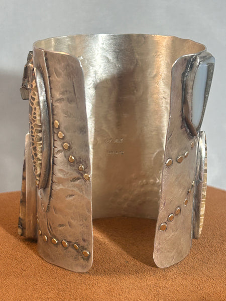 Fossilized Ancient Squid and Mammoth Tooth Cuff by Victoria Maase Stoll