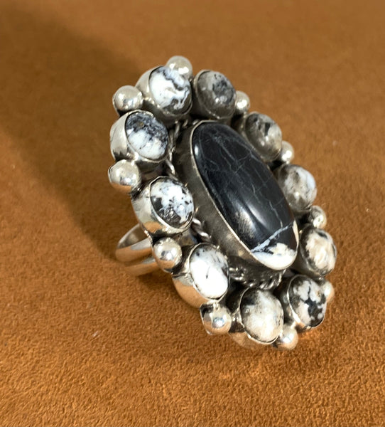Adjustable White Buffalo Cluster Ring by First American Traders