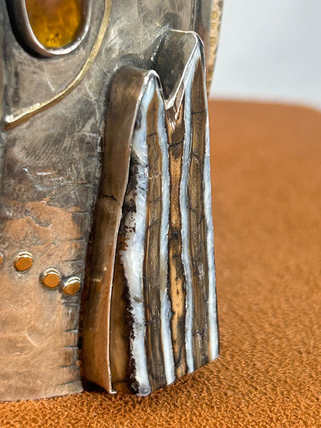 Fossilized Ancient Squid and Mammoth Tooth Cuff by Victoria Maase Stoll
