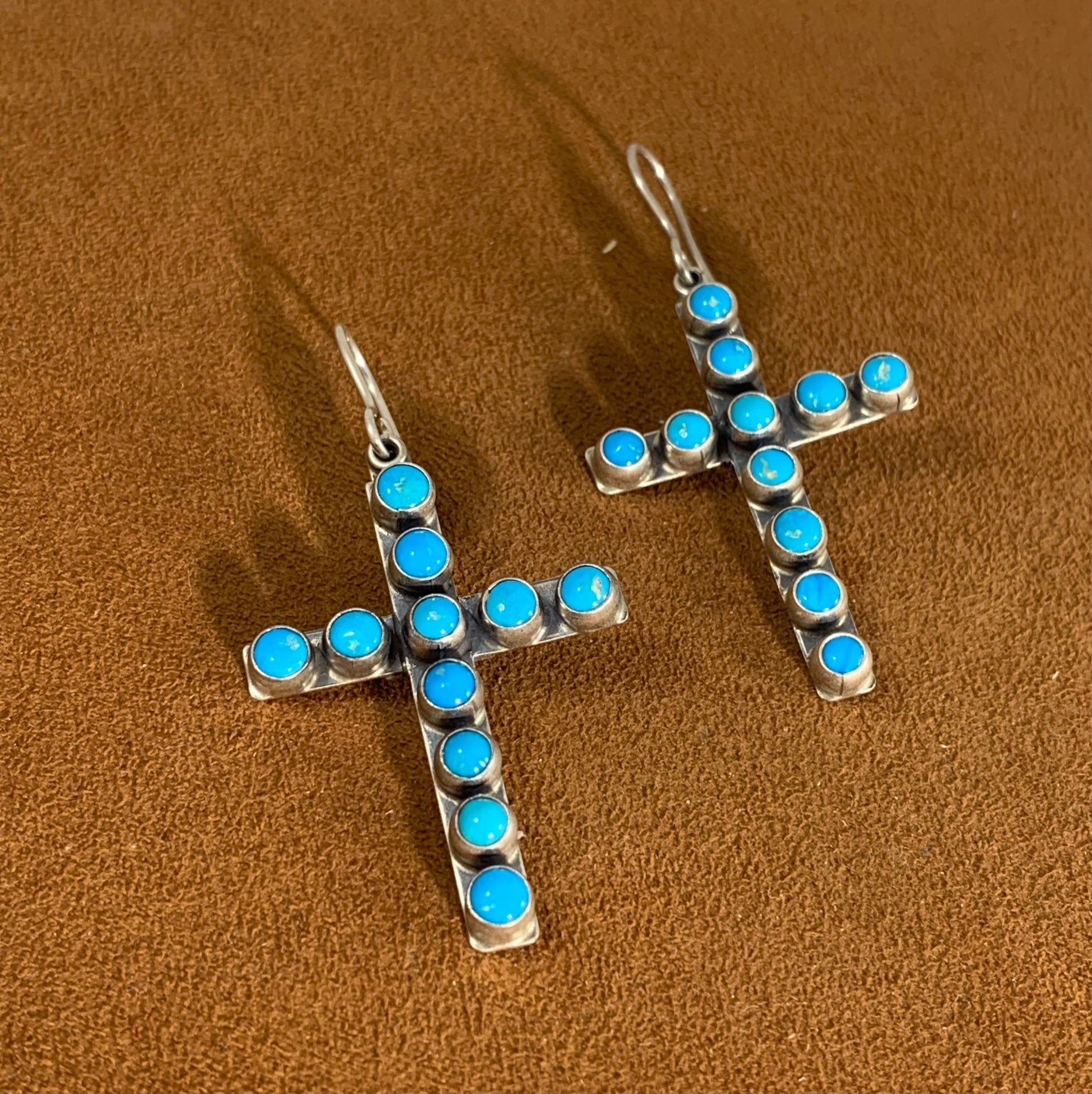 Sleeping Beauty Turquoise Cross Earrings by Don Lucas