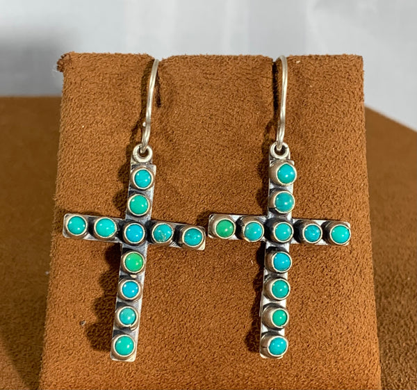 Green Turquoise Cross Earrings by Don Lucas