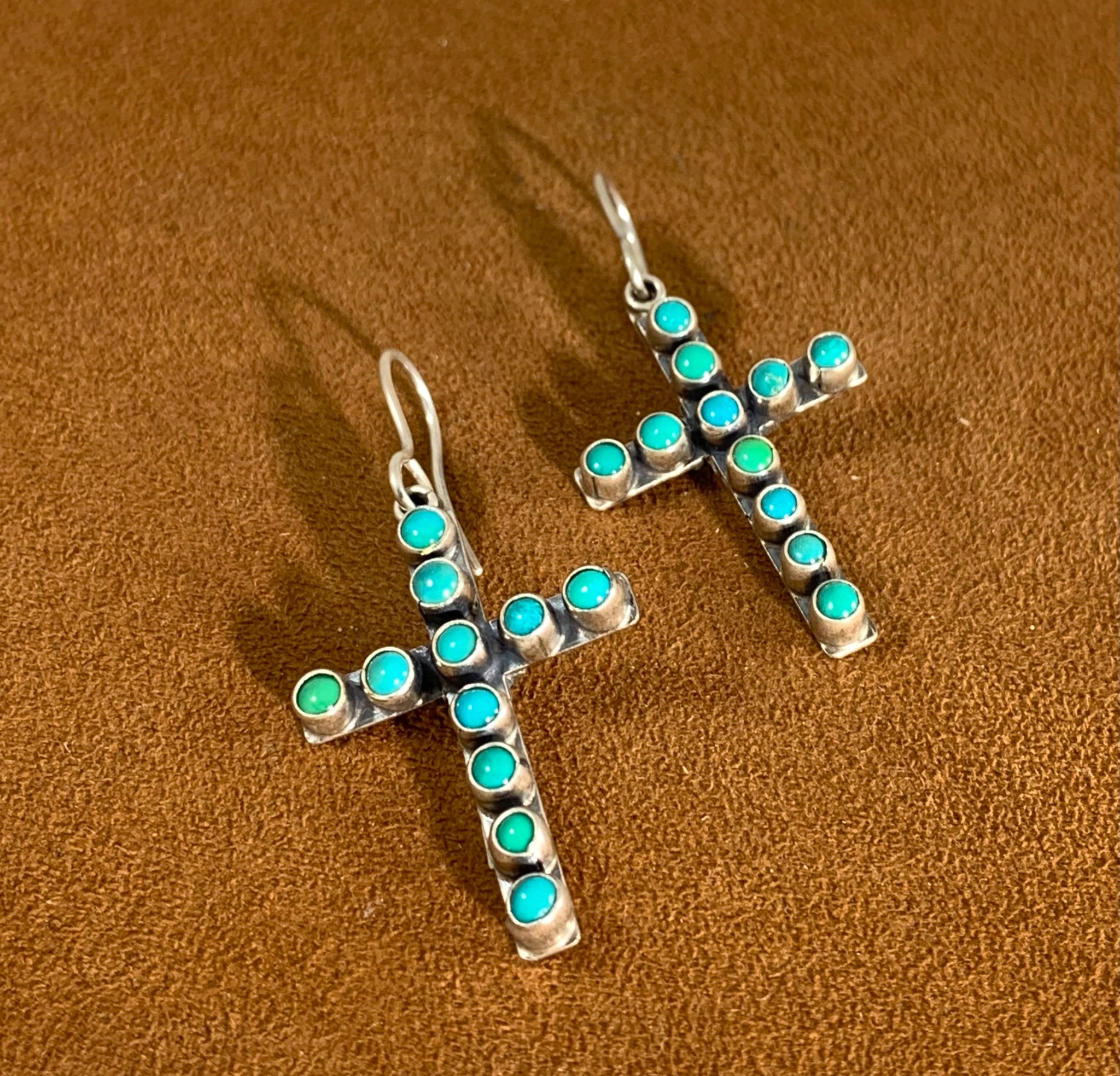 Green Turquoise Cross Earrings by Don Lucas