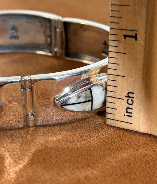 White Buffalo Inlay Hinge Cuff Bracelet by First American Traders