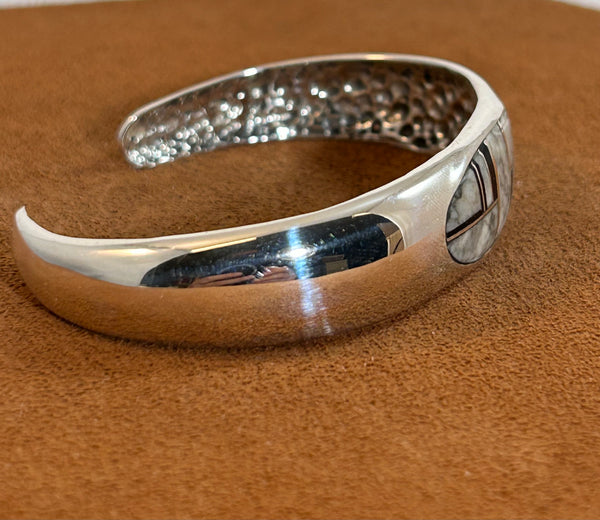 White Buffalo Inlay Hinge Bracelet by First American Traders