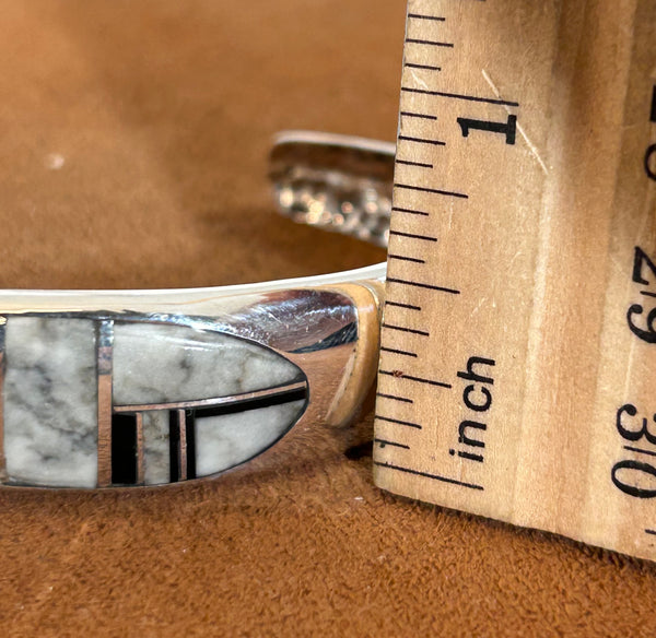 White Buffalo Inlay Hinge Bracelet by First American Traders