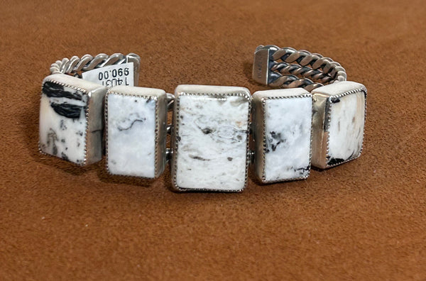 Rectangular White Buffalo Cuff by First American Traders.